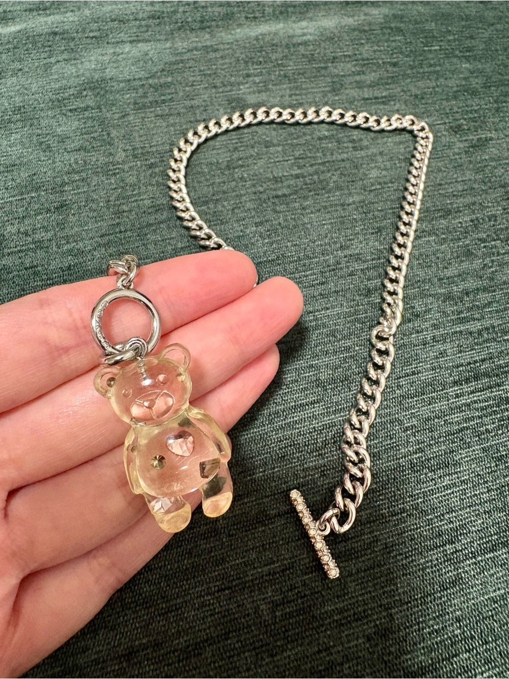 NWOT Coach Silver Chain Necklace With Bear Charm